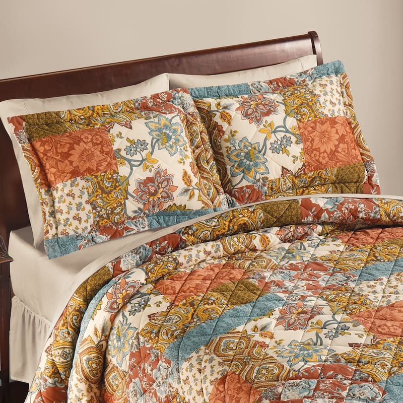 Elegant Arlington Floral Patchwork Pillow Sham - Orange - 11.250 x 9.000 x 2.000
