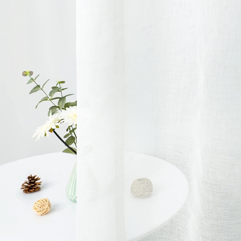 DriftAway Pinch Pleat Solid White Sheer Curtains Light Filtering Privacy Drapes for Living Room Bedroom Window Treatments
