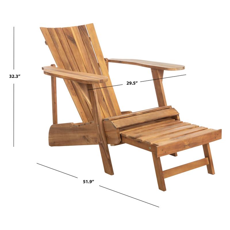 SAFAVIEH Outdoor Mangla Adirondack Chair with Retractable Footrest - 52W x 32D x 30H
