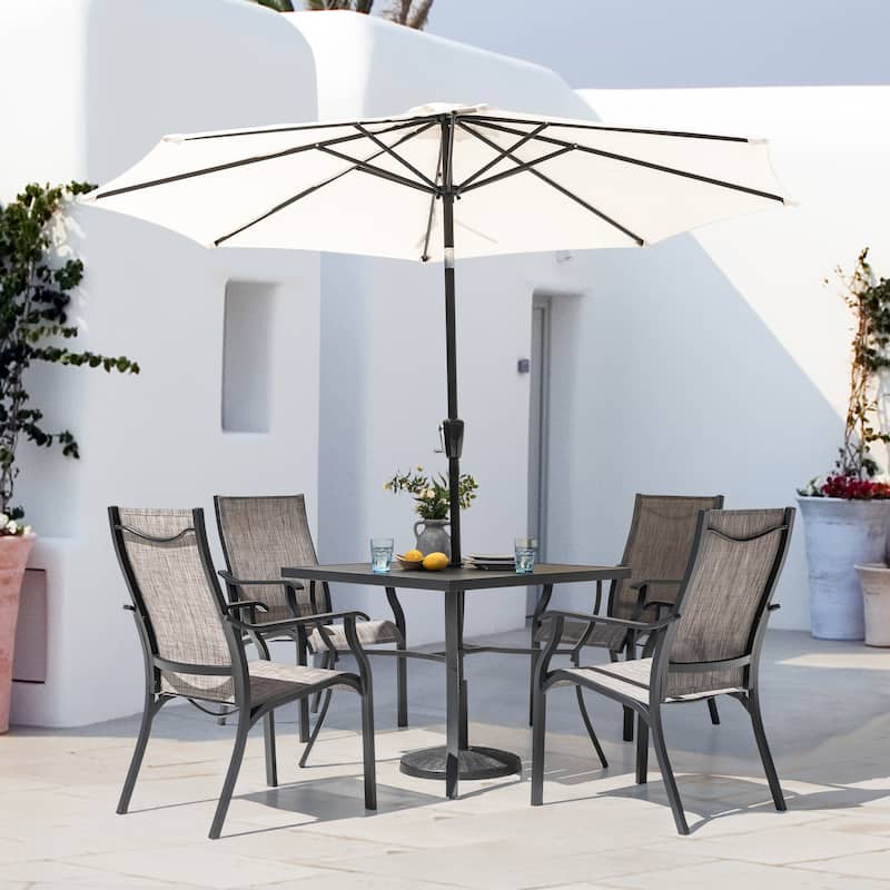 5-Piece Patio Aluminum and Textilene Dining Set with Umbrella Hole