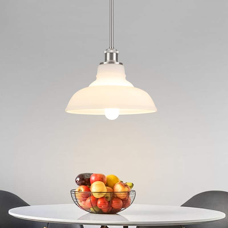 1-Light Farmhouse Metal Hanging Pendant Light Kitchen Island with Glass Cover for Dining Room - Nickel