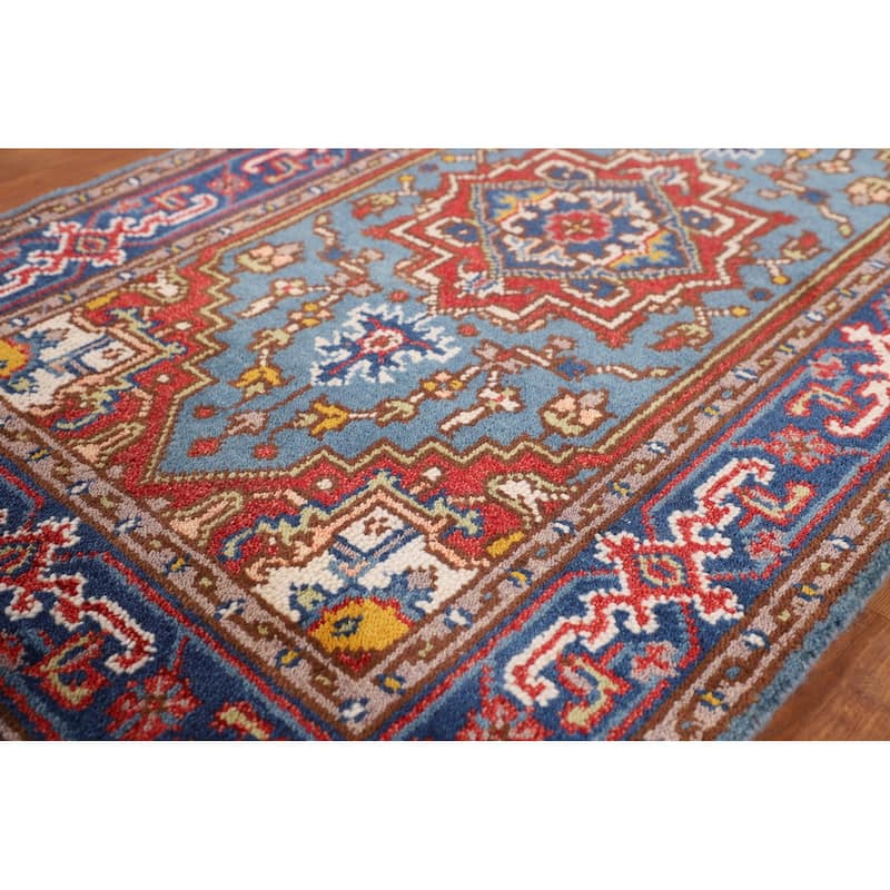 Blue Geometric Heriz Serapi Oriental Foyer Rug Handmade Wool Carpet - 3'0"x 5'0"