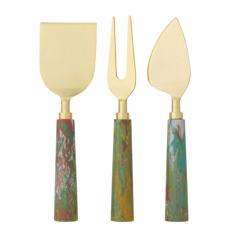 3-Piece Stainless Steel Cheese Knife Set with Marbled Resin Handles - 7.0"L x 2.0"W x 0.75"H
