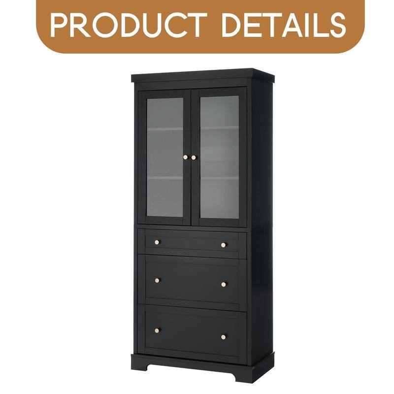 70.1" Modern High Freestanding Tall Bathroom Cabinet with 2 Adjustable Shelves, 3 Drawers, Soft Close Glass Doors