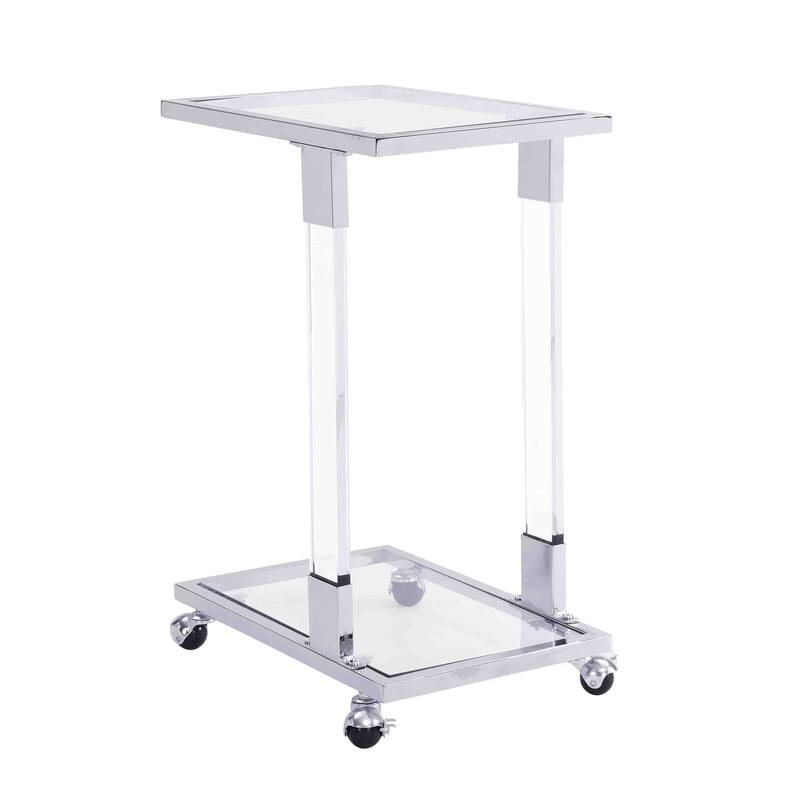 Chrome Glass Side Table, Acrylic End Table, Glass Top C Shape Square