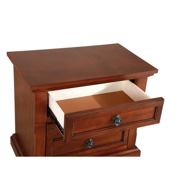 2-Drawer Cherry Nightstand with Low Distortion Glass Design, 28 Inch Durable Wooden Bedroom Bedside Table