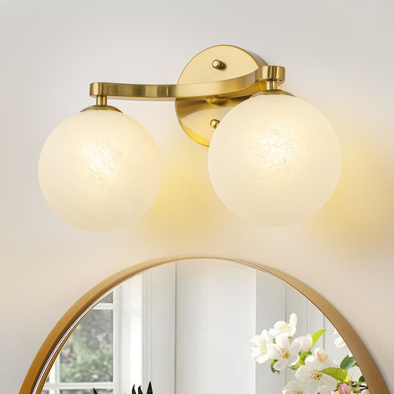 Modern Vanity Light with Frosted Seeded Glass Globes for Bathroom - 2-Light