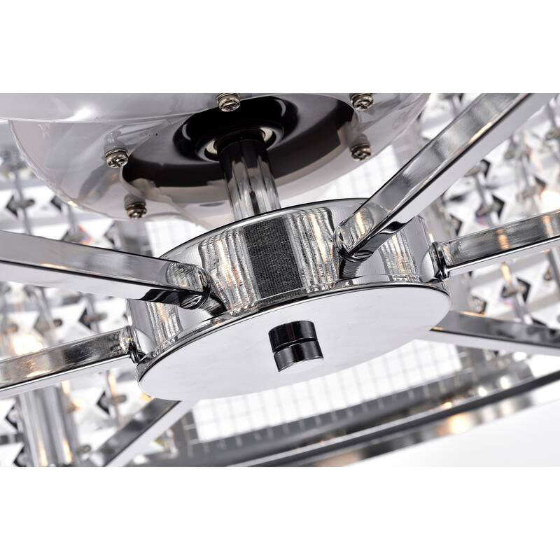 Cassie Chrome Ceiling Fan 30-Inch 6-Light Geometric Metal & Crystal Drum Shade (Includes Remote)