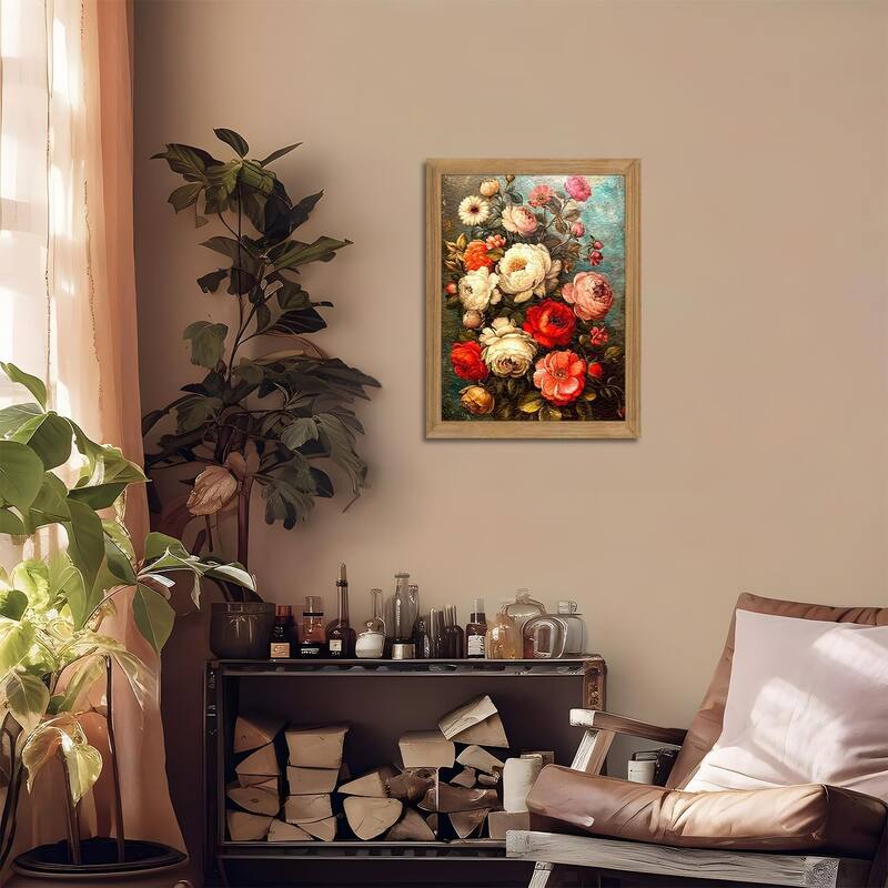 3D Textured Antique Colorful Flowers Oil - Hand Drawn Painting