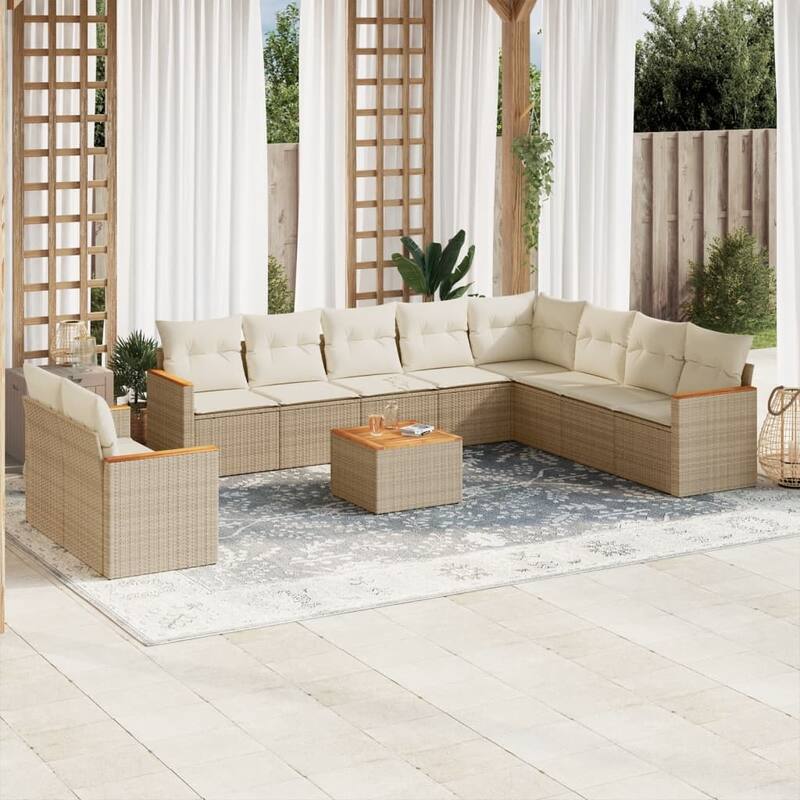 vidaXL Garden Sofa Set Black - Beige Large With table