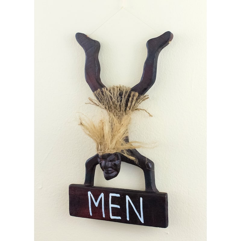 Wooden Handmade Primitive Tribal Statue Men Bathroom Restroom Sign Wall Hanging Sculpture Tiki Bar Handcrafted Unique Gift