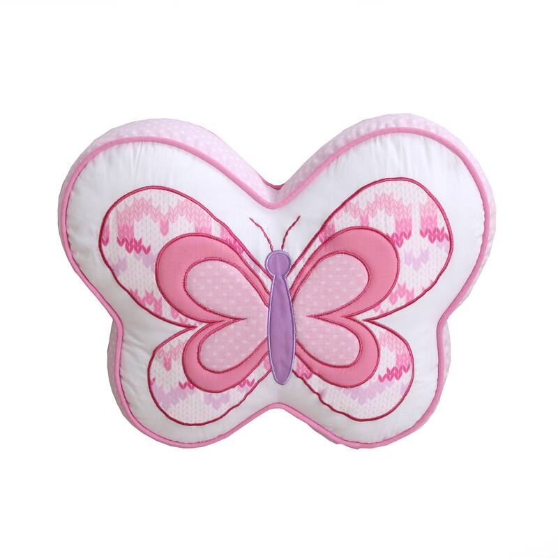 Cami Butterfly Cotton Pink Floral Quilt Bedding Set With Decorative Throw Pillows