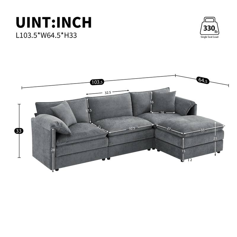 Chenille Modular Sectional Sofa, L Shaped Cloud Couch Set