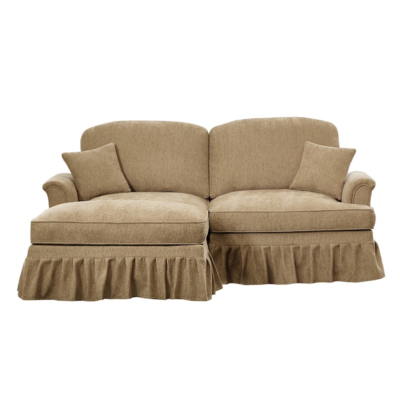 76.4" L Shaped 2-Seat Sectional Sofa, Chenille Couch with Ottoman, Flared Arms Loveseat with Removable Ruffles Pleats Skirts