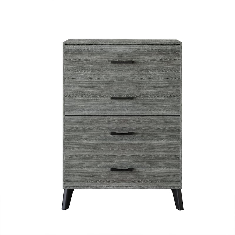 CraftPorch Corduroy 4-pieces Mid-Century Modern Black Bed with Dark Grey Furniture Bedroom Set