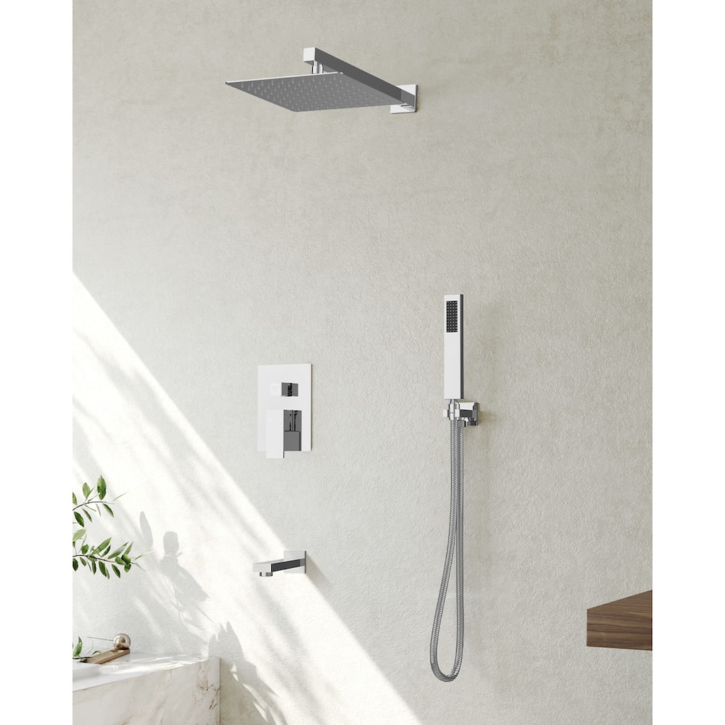 Wall Mounted Shower System Bathtub Facuet Set, High-Pressure 10" Rain Shower Head with Handheld