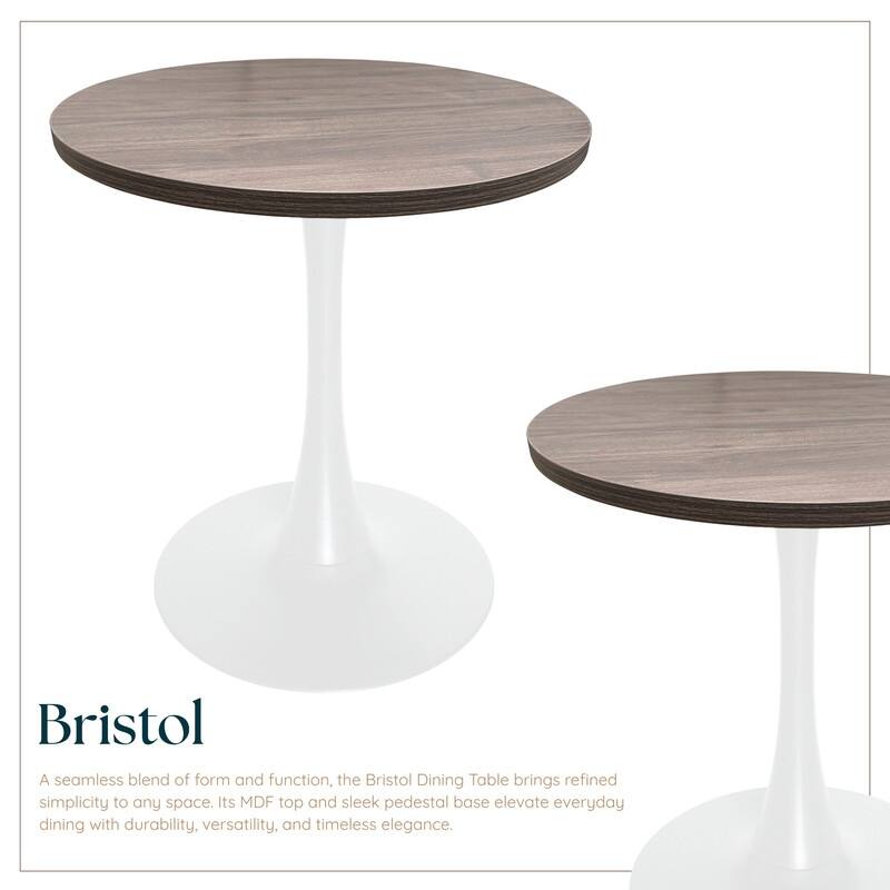 Bristol 36" Round Dining Table for 4 with MDF Top and Modern White Iron Base for Kitchen & Dining Room