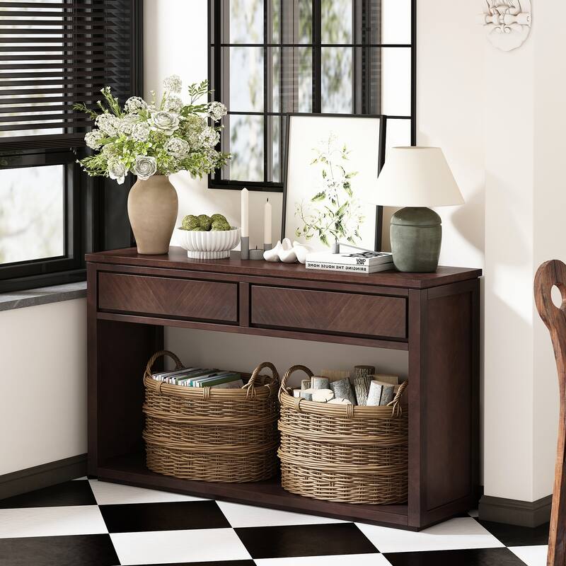 55" Rustic Wooden Entryway Console Table(Espresso)