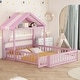 preview thumbnail 60 of 88, Wooden Floor Bed wFence Railings and Detachable House Shape Headboard Platform Bed, Kids Montessori Style Playhouse Frame Bed