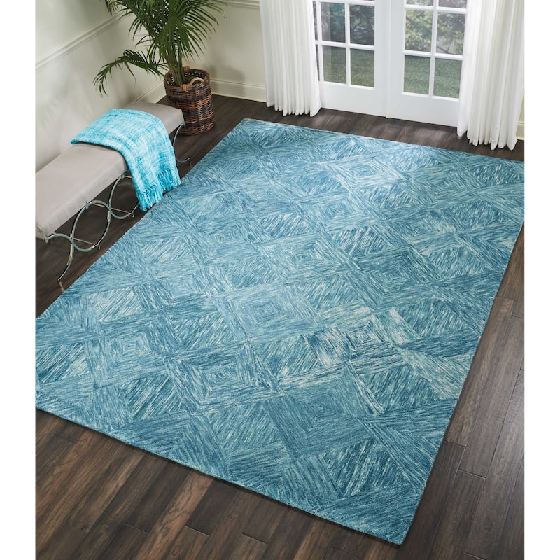 Nourison Linked Geometric Diamond Area Rug. - 8' x 10' 6" - Blue - Runner/Rectangle