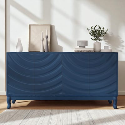 Elegant Four-Door Sideboard with Wavy Pattern Doors and Arched Groove Design, Adjustable Storage for Study & Entryway