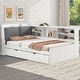 preview thumbnail 3 of 16, Twin Size Wood Platform Bed with Trundle, Shelves and Storage Headboard, White