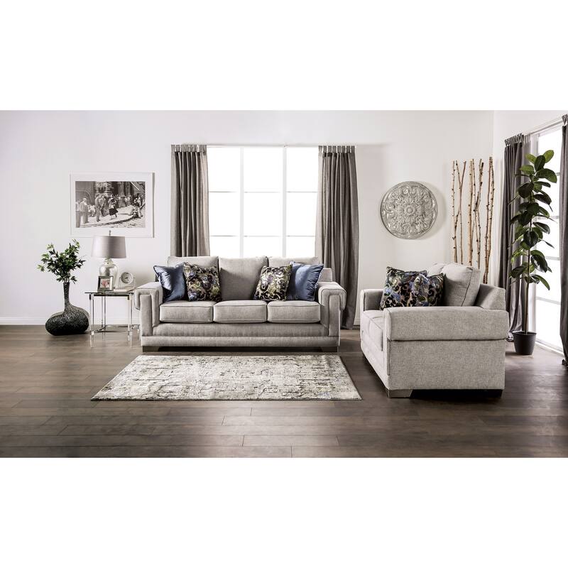 Grett Transitional Grey Wood Padded Loveseat by Furniture of America