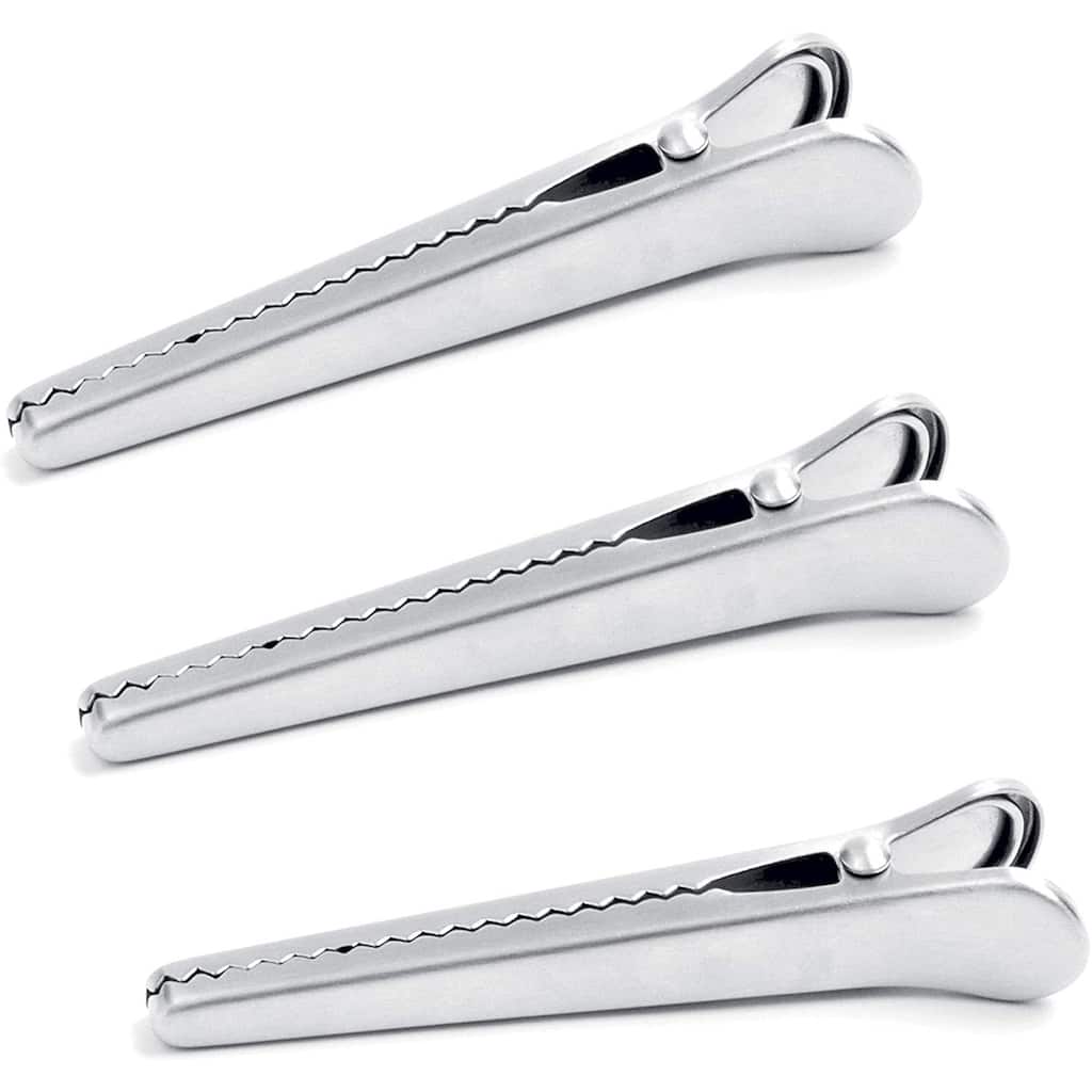 Norpro 3pc Stainless Steel Ultimate Jaw Clips - 4.5" Metal Squeeze Chip Bag Clip - Silver