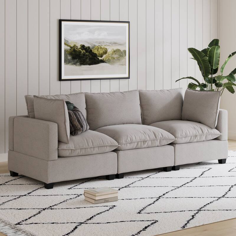 Chelsea Modern Cloud Modular Upholstered Sofa with Deep Seat and Plush Cushions - 3-Seater Sofa - Beige