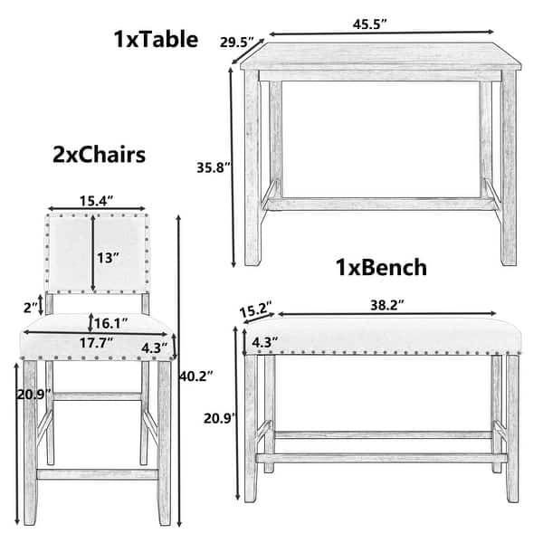 Rustic Wooden 4-Piece Counter Height Dining Table Set with Upholstered ...