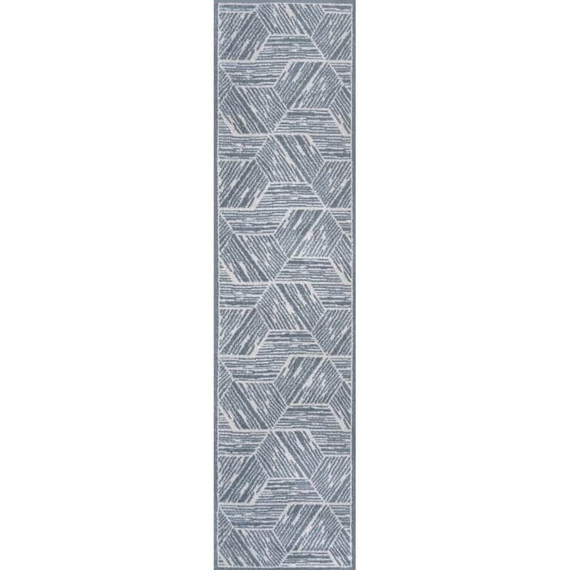 JONATHAN Y Koda Modern Coastal Geometric Machine-Washable Blue/Cream Area Rug