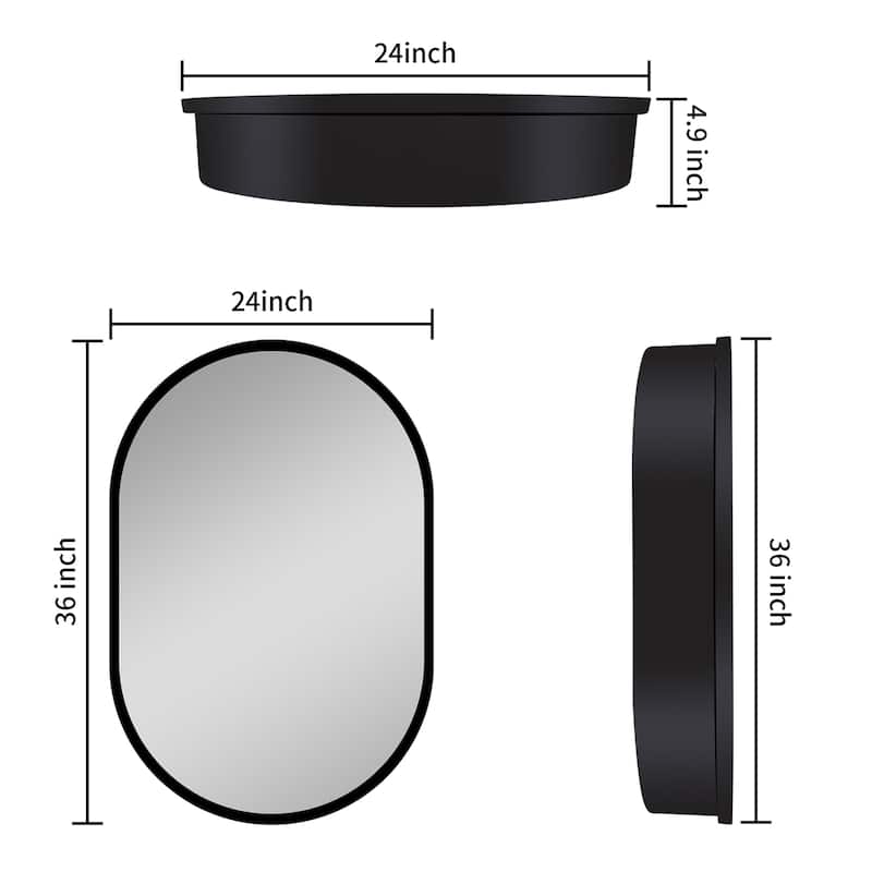 Modern Black Wall Mount Oval Bathroom Mirror Medicine Cabinet