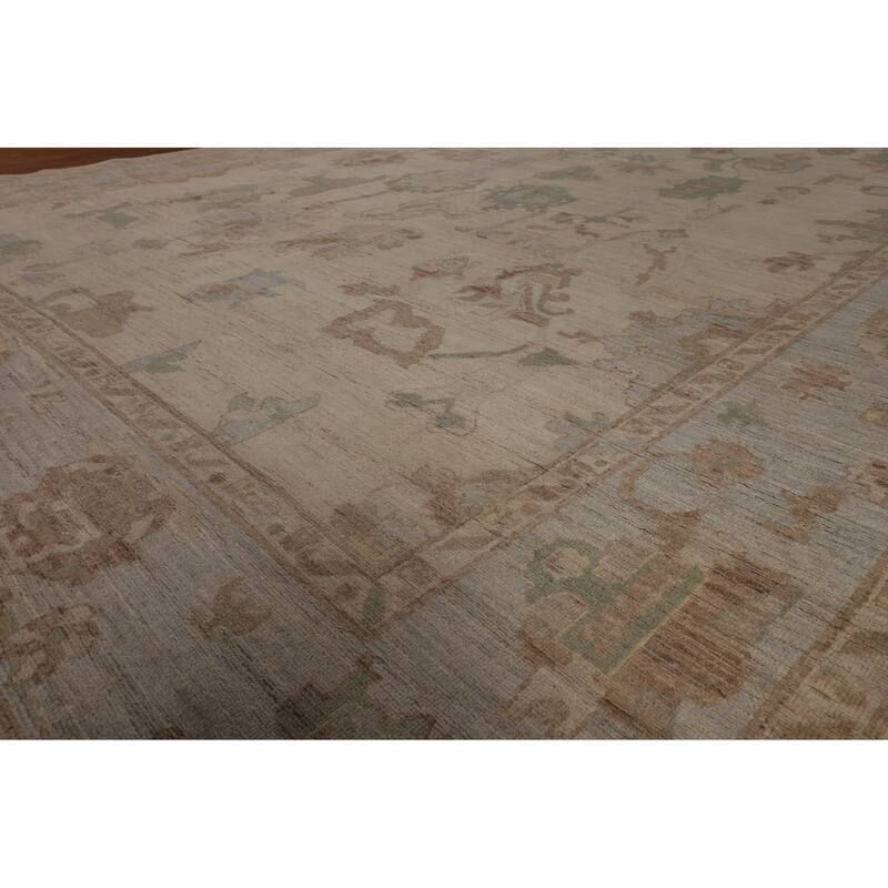 Vegetable Dye Oushak Turkish Rug Handmade Floral Wool Carpet - 9'4"x 12'5"