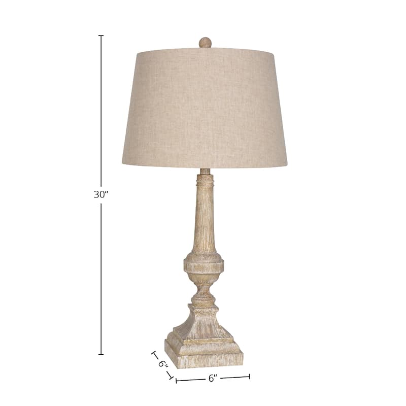 30" Wooden Distressed Polyresin Table Lamp, Brown (Set of 2) - N/A