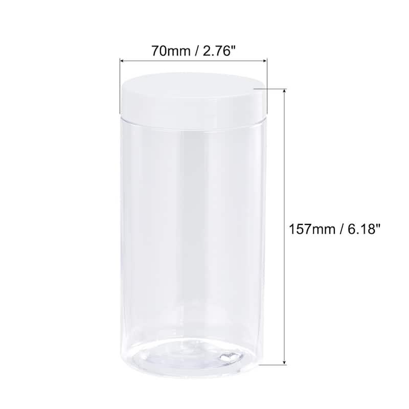 Round Plastic Jars with White Screw Top Lid, 6Pcs - Clear - 70mm x 157mm
