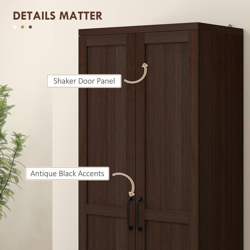 HOMCOM 63" 2-Door Kitchen Pantry, Freestanding Storage Cabinet with 5-tier Shelving and 2 Adjustable Shelves for Dining Room