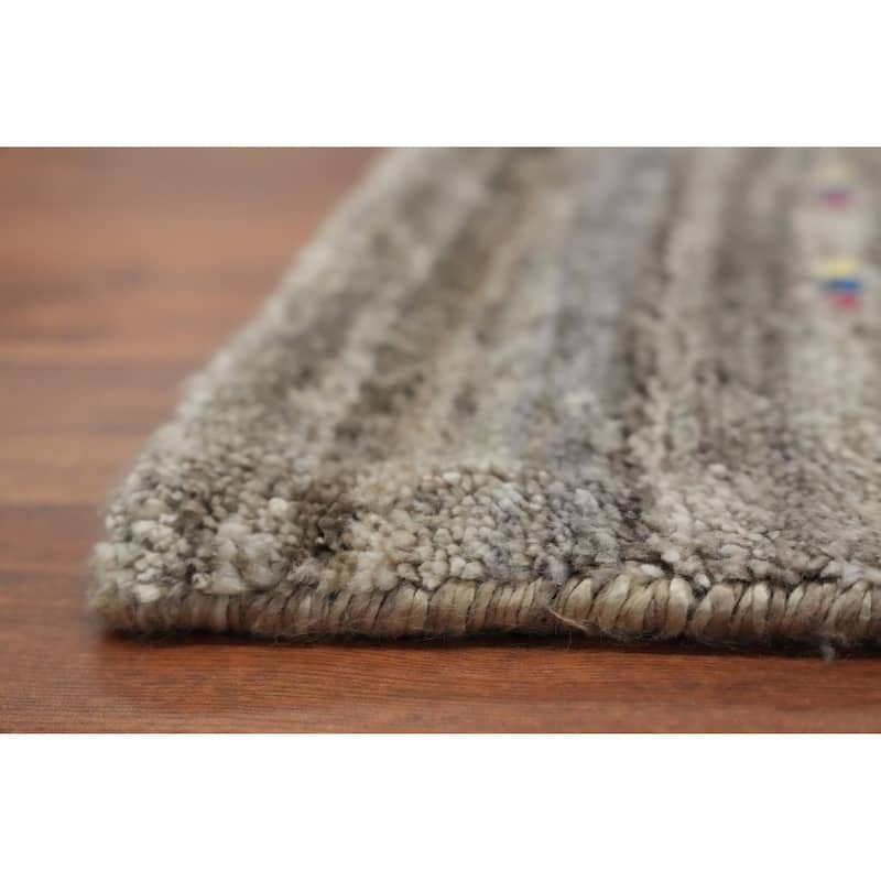 Hand Knotted Oriental Viscose Silk Carpet Tribal Animal Pictorial Greys & Charcoal Gabbeh Area Rug - 11' 11'' X 8' 11''