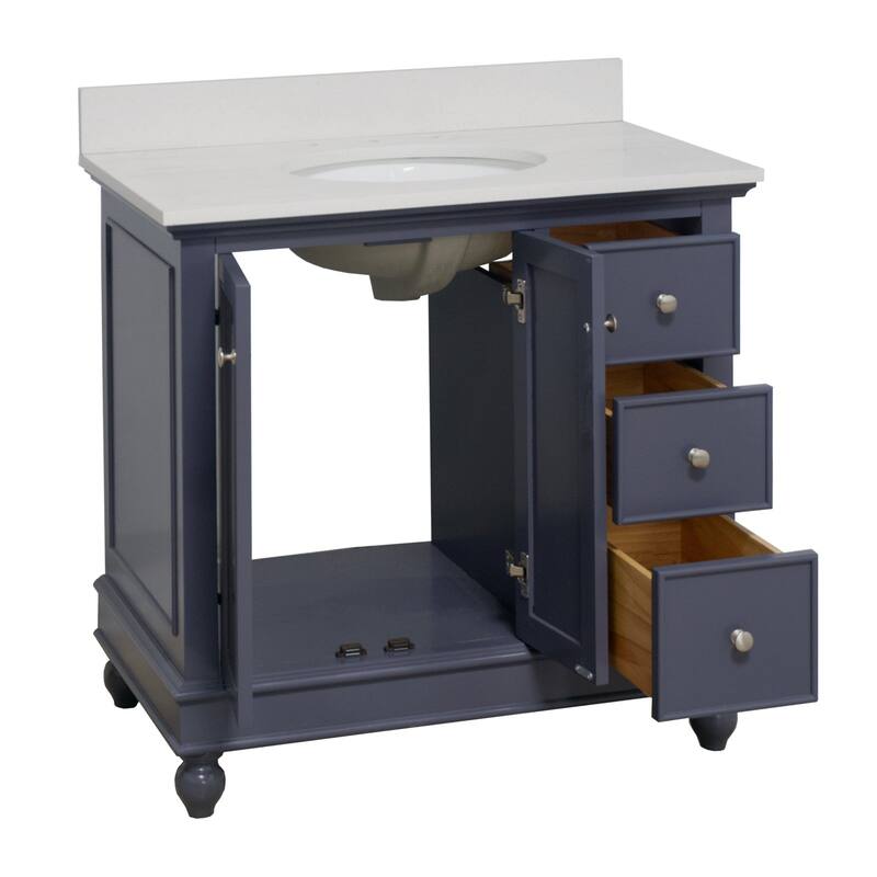 KitchenBathCollection Bella 36" Bathroom Vanity with Quartz Top