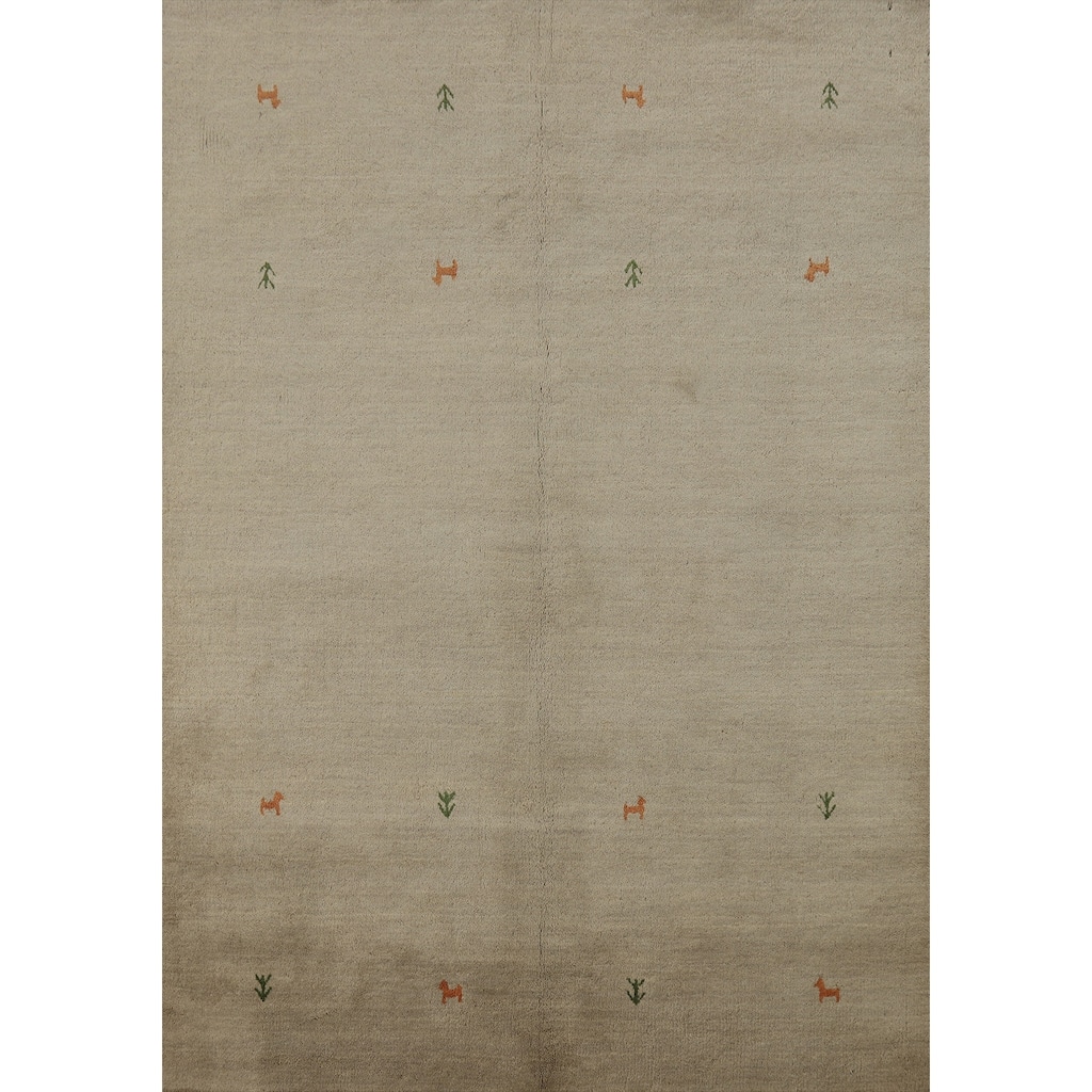 Hand Knotted Oriental 100% Wool Carpet Tribal Animal Pictorial Beige & Ivories Gabbeh Area Rug - 6' 5'' X 4' 8''