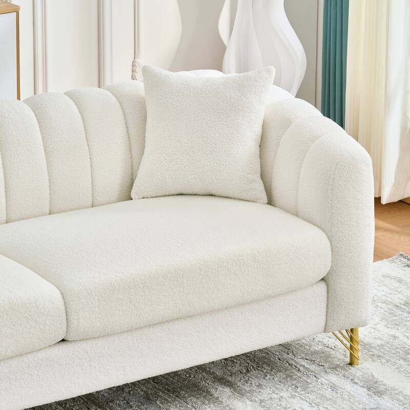 Chenille Upholstered Loveseat, Tufted 2 Seater Deep Seat Couch, Lounge Sofa Chair with Metal Legs for Living Room, Bedroom