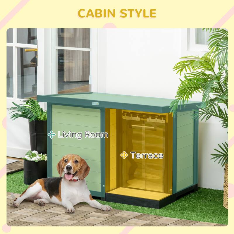 PawHut Outdoor Dog Kennel House with Porch and Hinged Roof, Medium Size, Gray