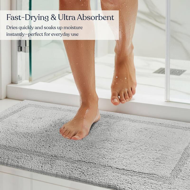 Delara Organic Cotton Reversible Bath Mat, 3000 GSM, GOTS Certified, Ultra-Thick & Super Absorbent, Quick-Drying Bathroom Rug