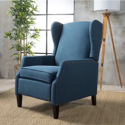 Upholstered Recliner Chair, Fabric Wingback Armchair, Push-Back Recliner with Nailhead Trim, Wood Legs, Classic Recliner Chair