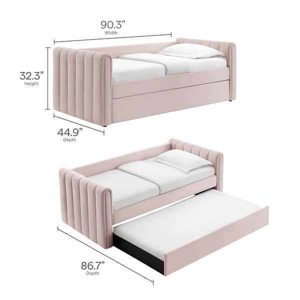 dimension image slide 3 of 4, Veyla Channel Tufted Performance Velvet Twin Daybed With Trundle