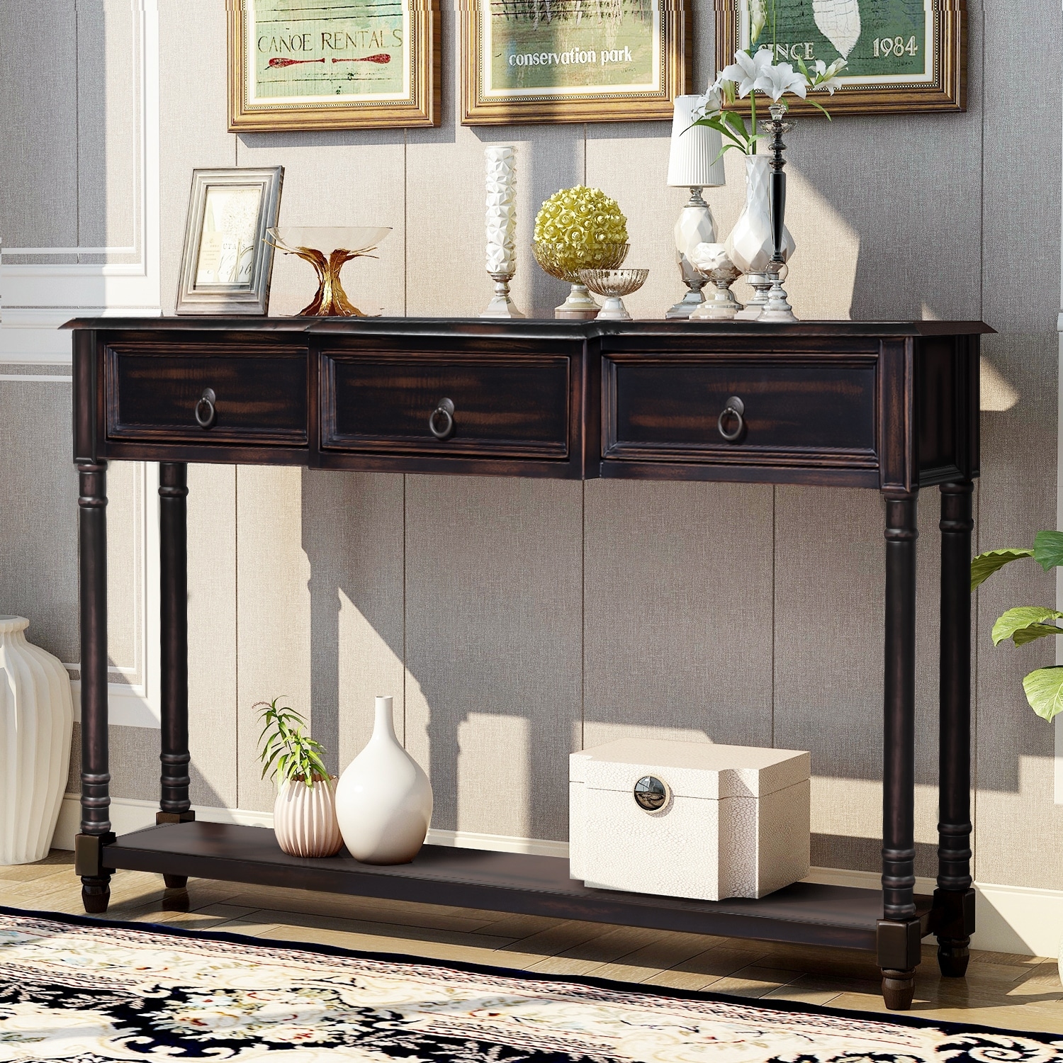 Overstock console table with top drawers