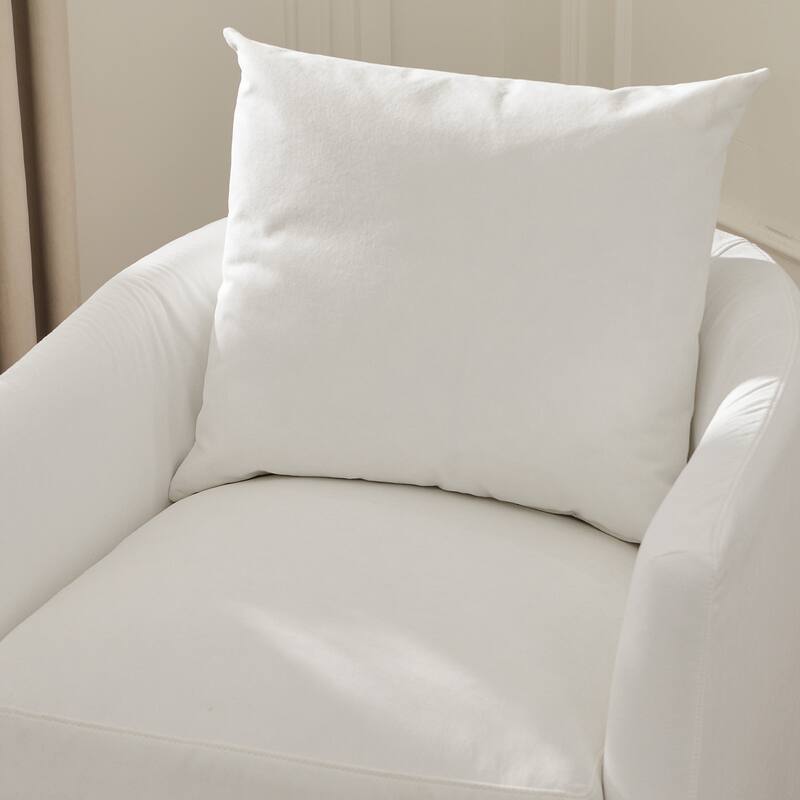 KINWELL 32" W Down Fill Upholstered Slipcovered Swivel Barrel Accent Armchair