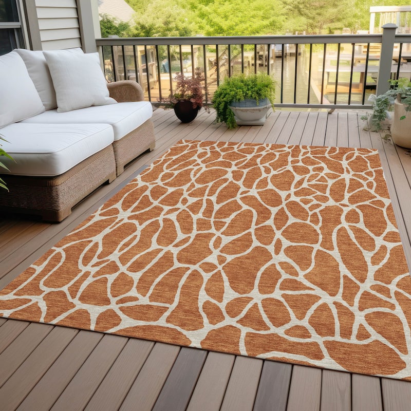 Machine Washable Indoor/ Outdoor Modern Chantille Rug - Paprika - 10' x 14'