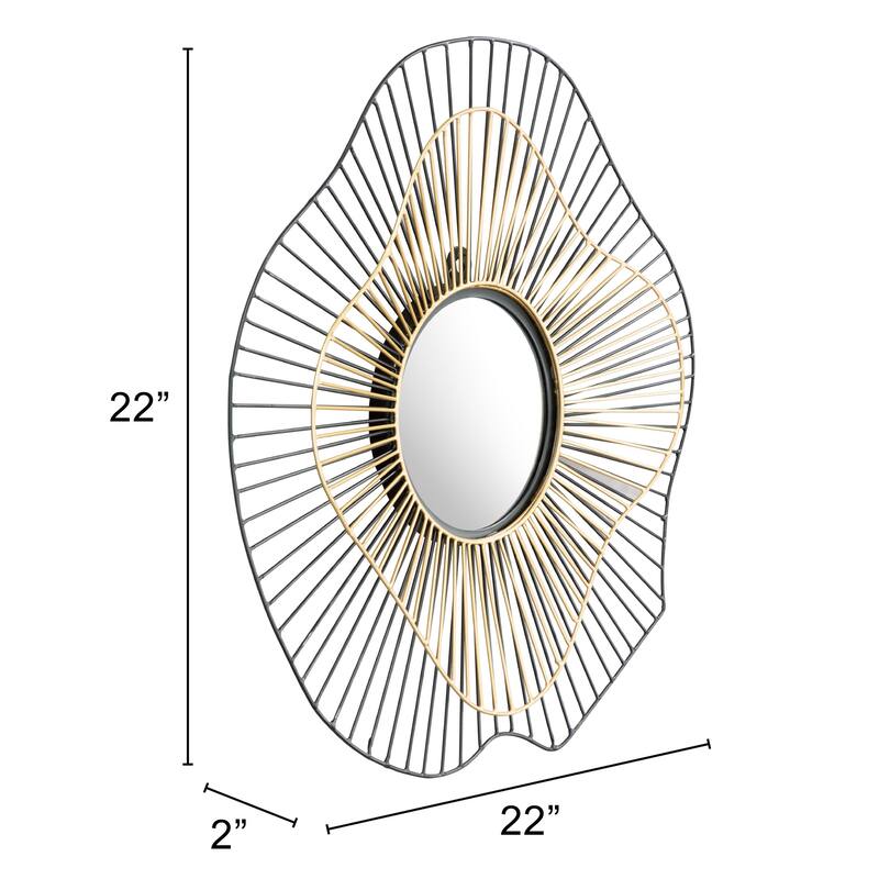 Golf Round Mirror Black & Gold - N/A