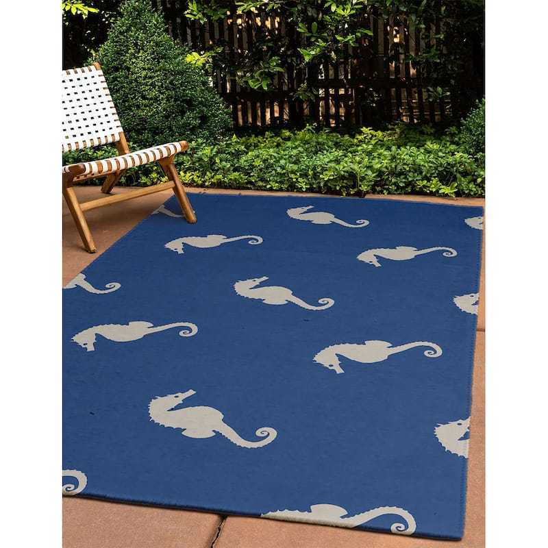 Sea Horses Beach Style Chenille Area Rug