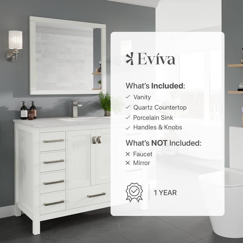 Eviva London 42"W Bath Vanity with Carrara Quartz Top & Undermount Sink
